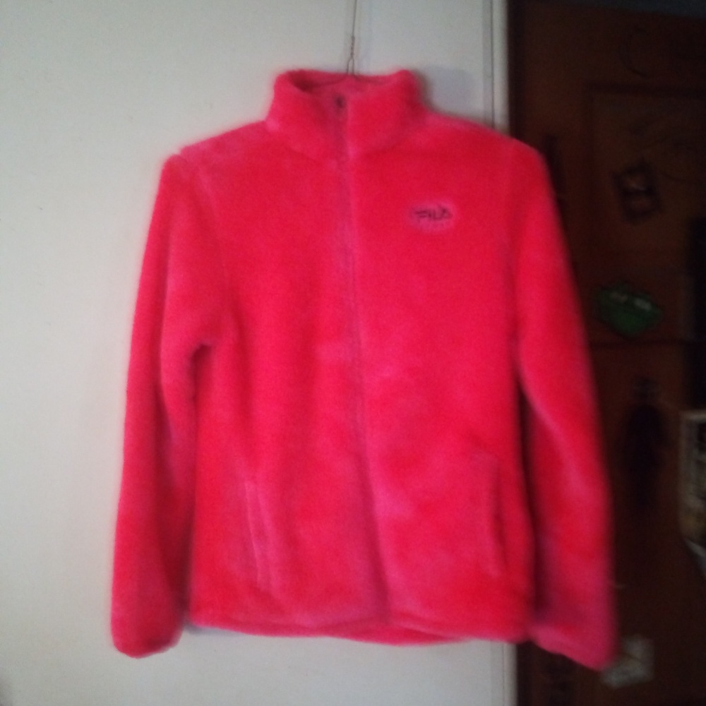 FILA neon pink furry zip up jacket
